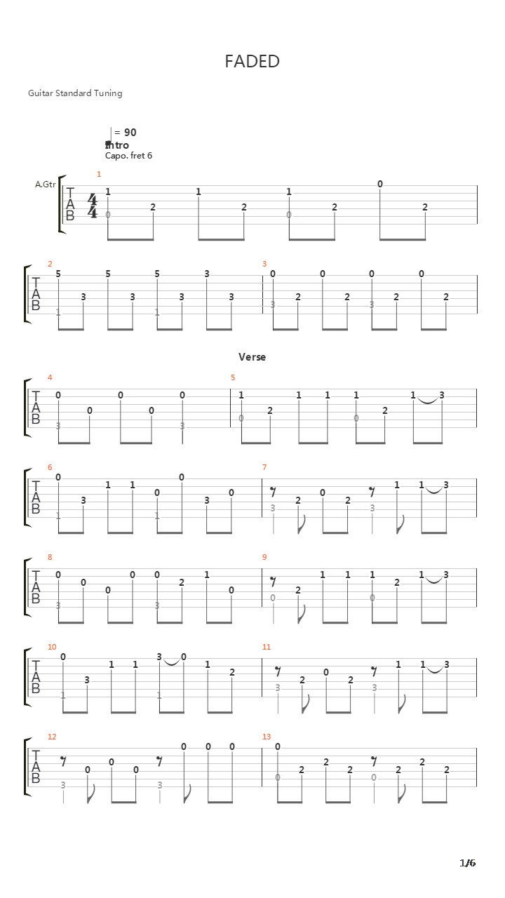 Faded吉他谱