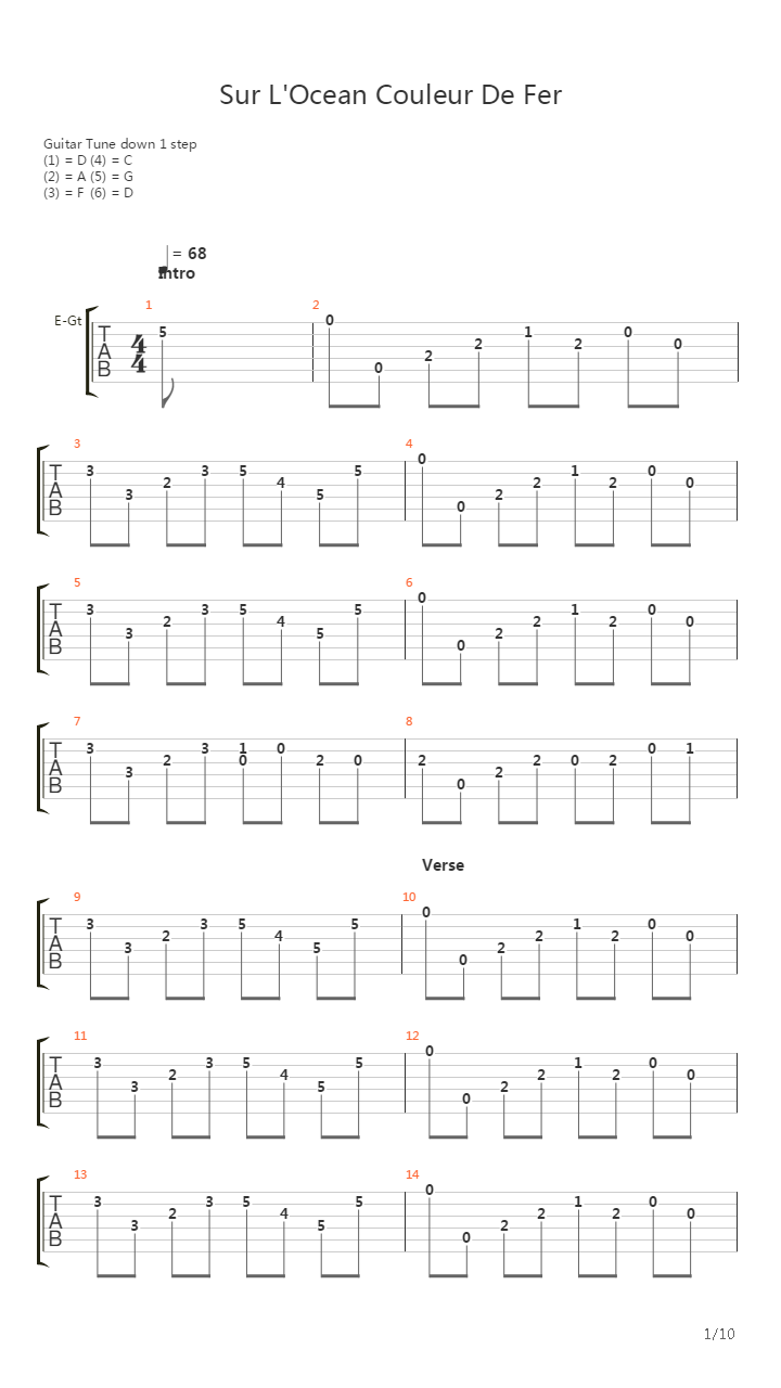 Sur Locean Couleur De Fer吉他谱
