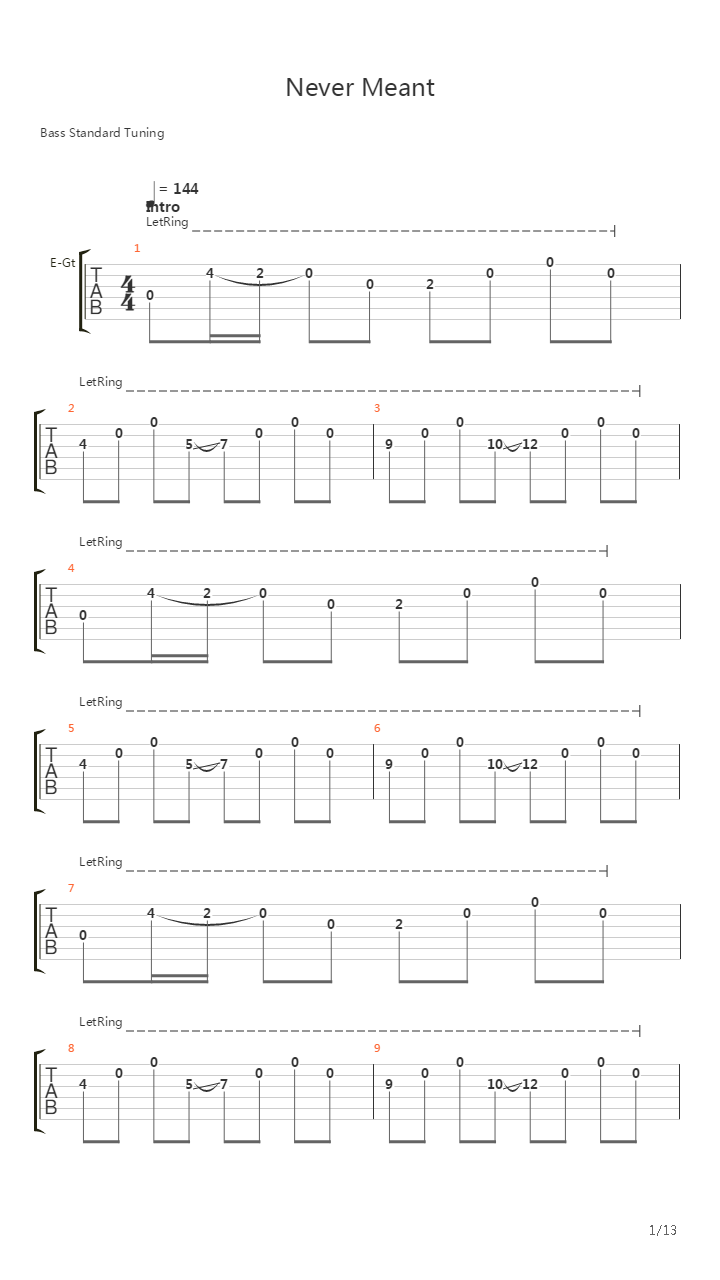 Never Meant吉他谱