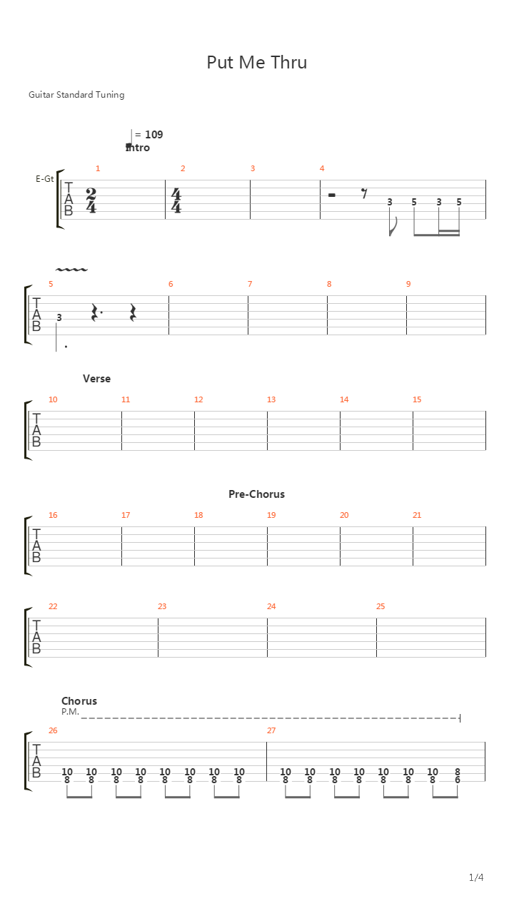 吉他譜信息 歌曲 標題:put me thru 標籤:總譜 和絃:cm bbm eb fm/ab