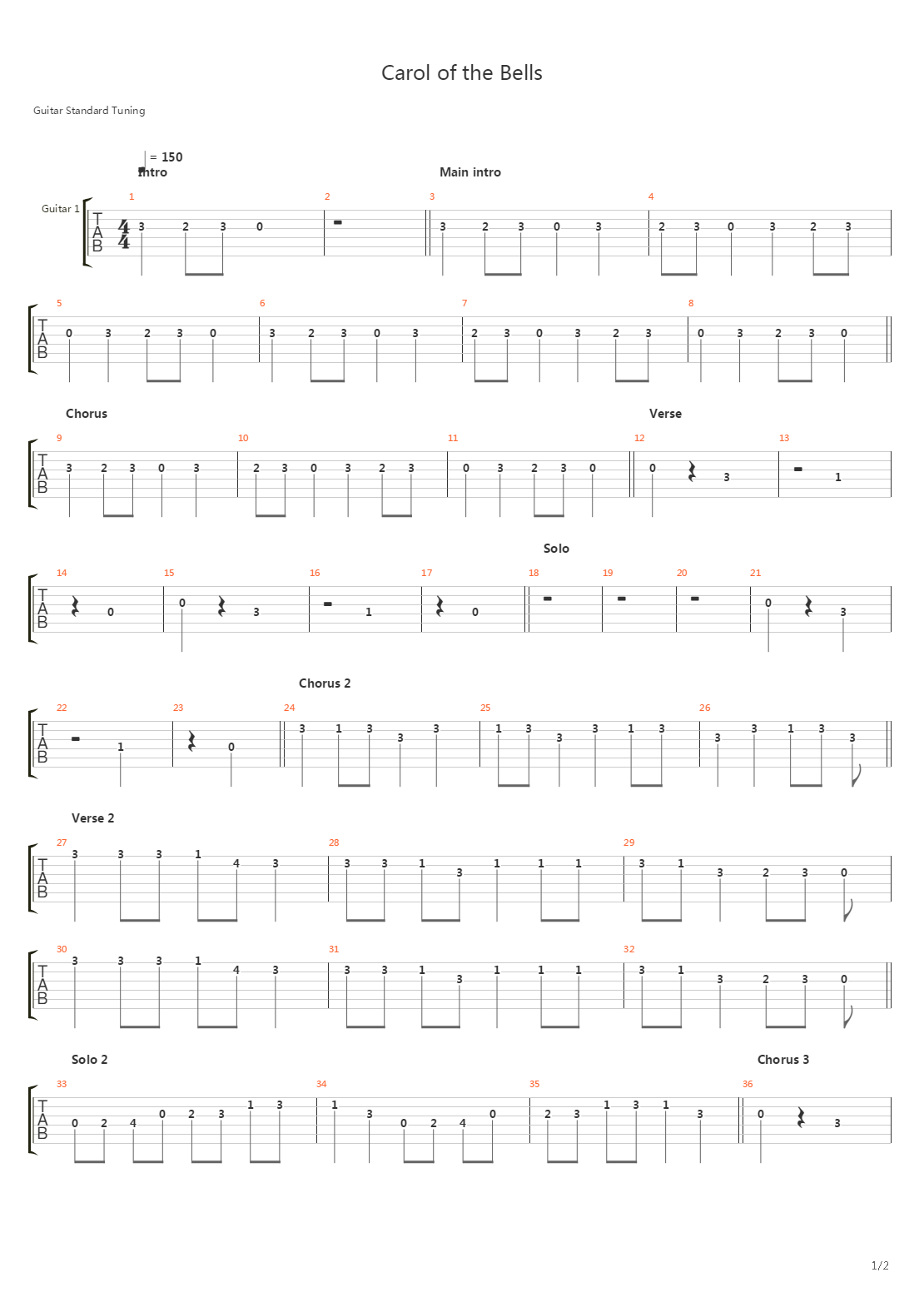 Carol Of The Bells吉他谱
