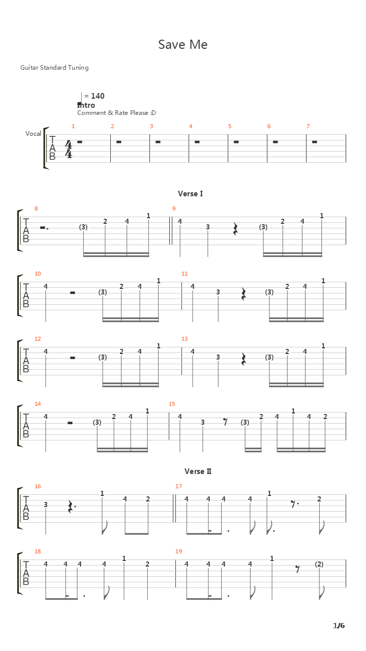 Save Me吉他谱