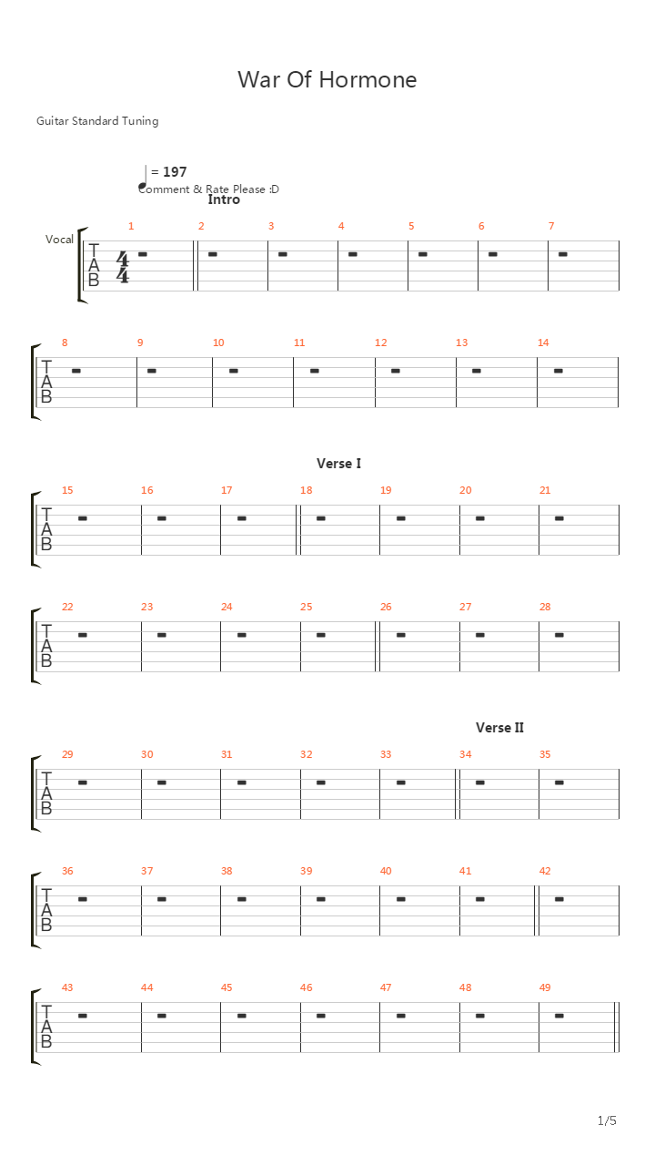 War Of Hormone吉他谱