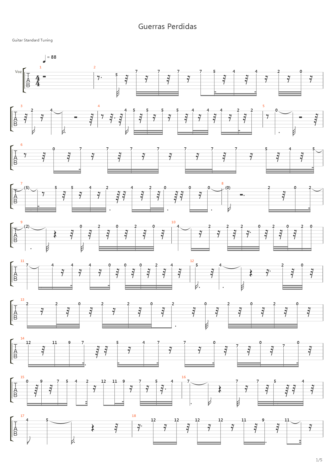 Guerras Perdidas吉他谱