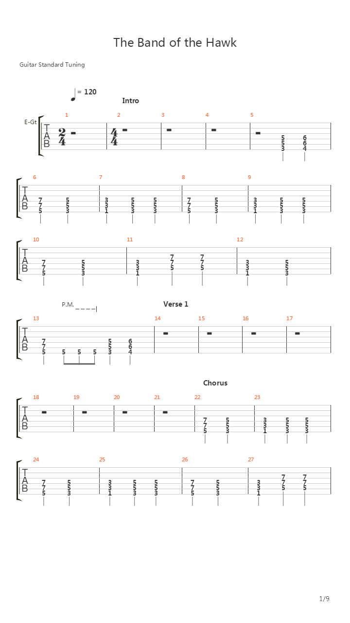 The Band Of The Hawk吉他谱