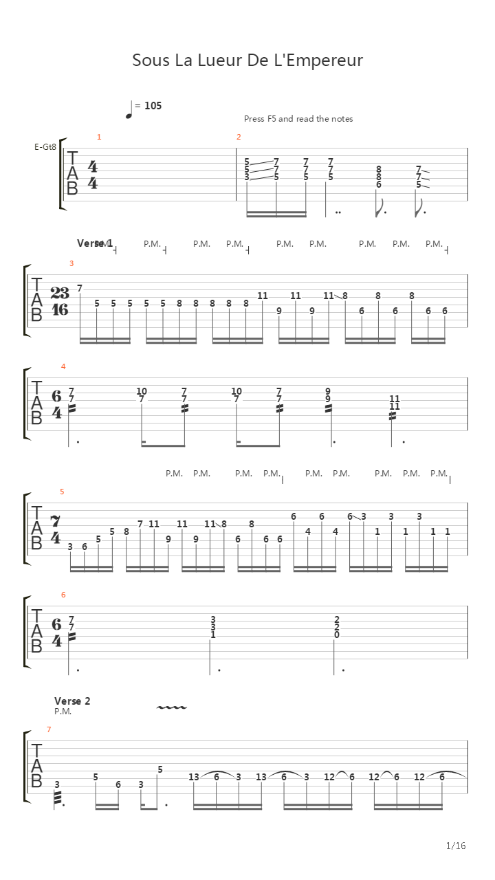 Sous La Lueur De Lempereur吉他谱