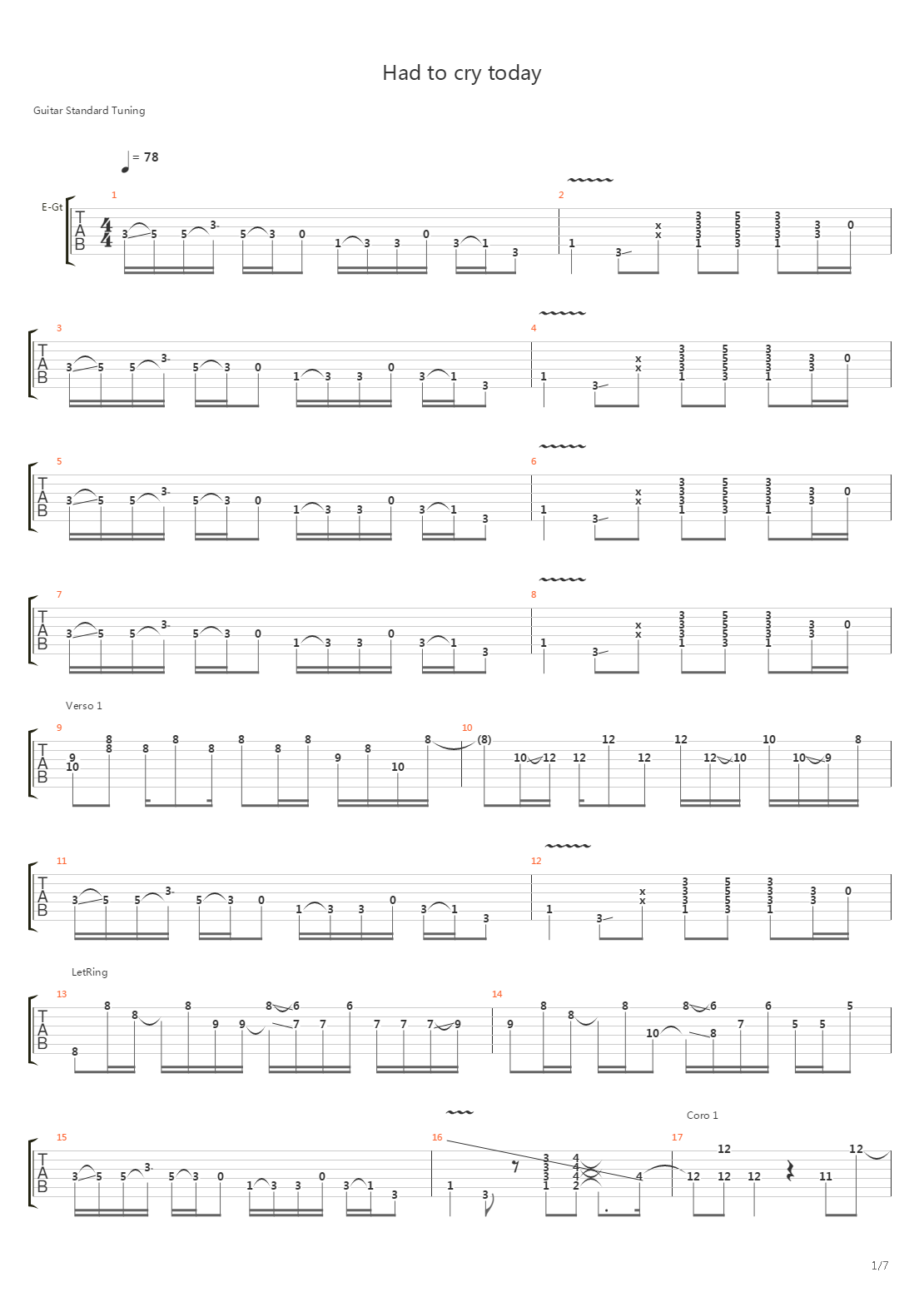 Had To Cry Today吉他谱
