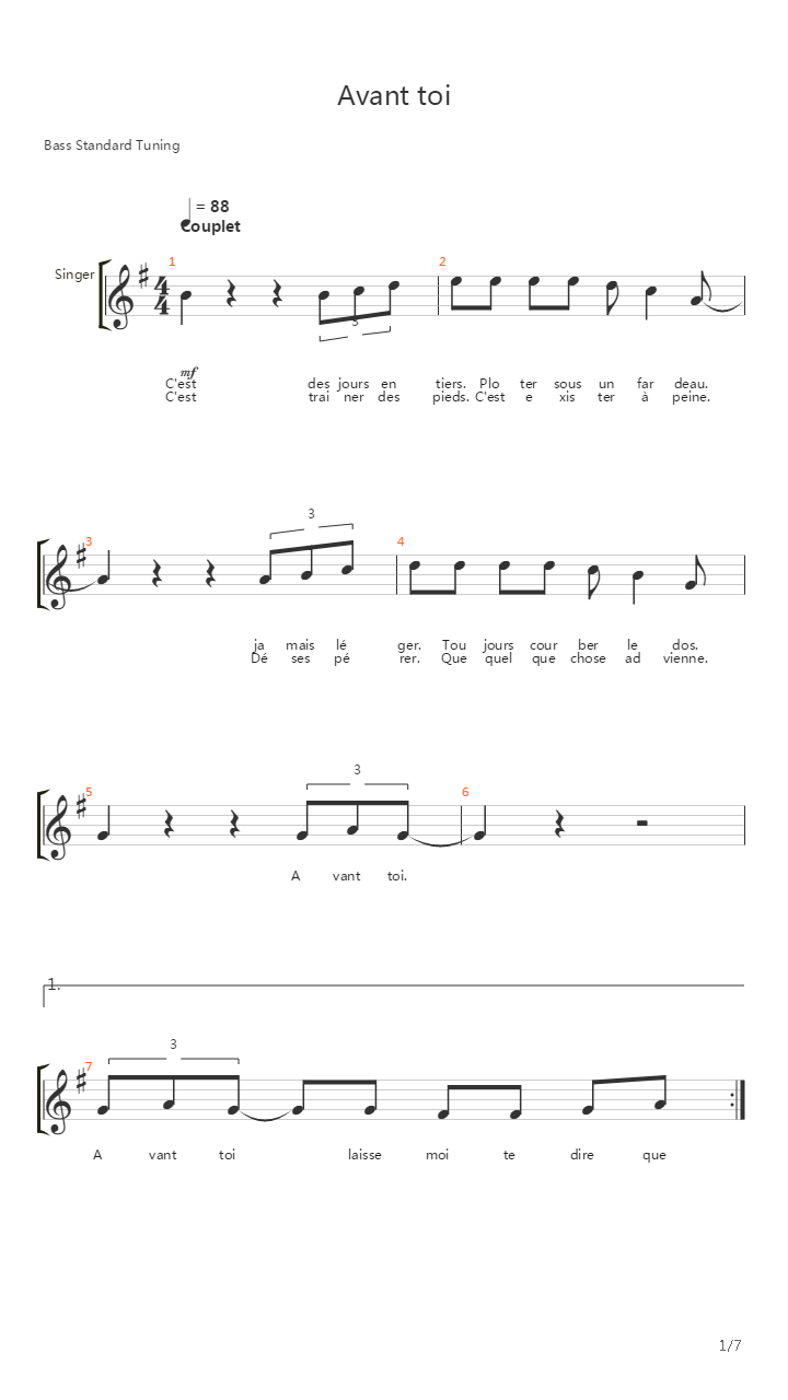 Avant Toi吉他谱