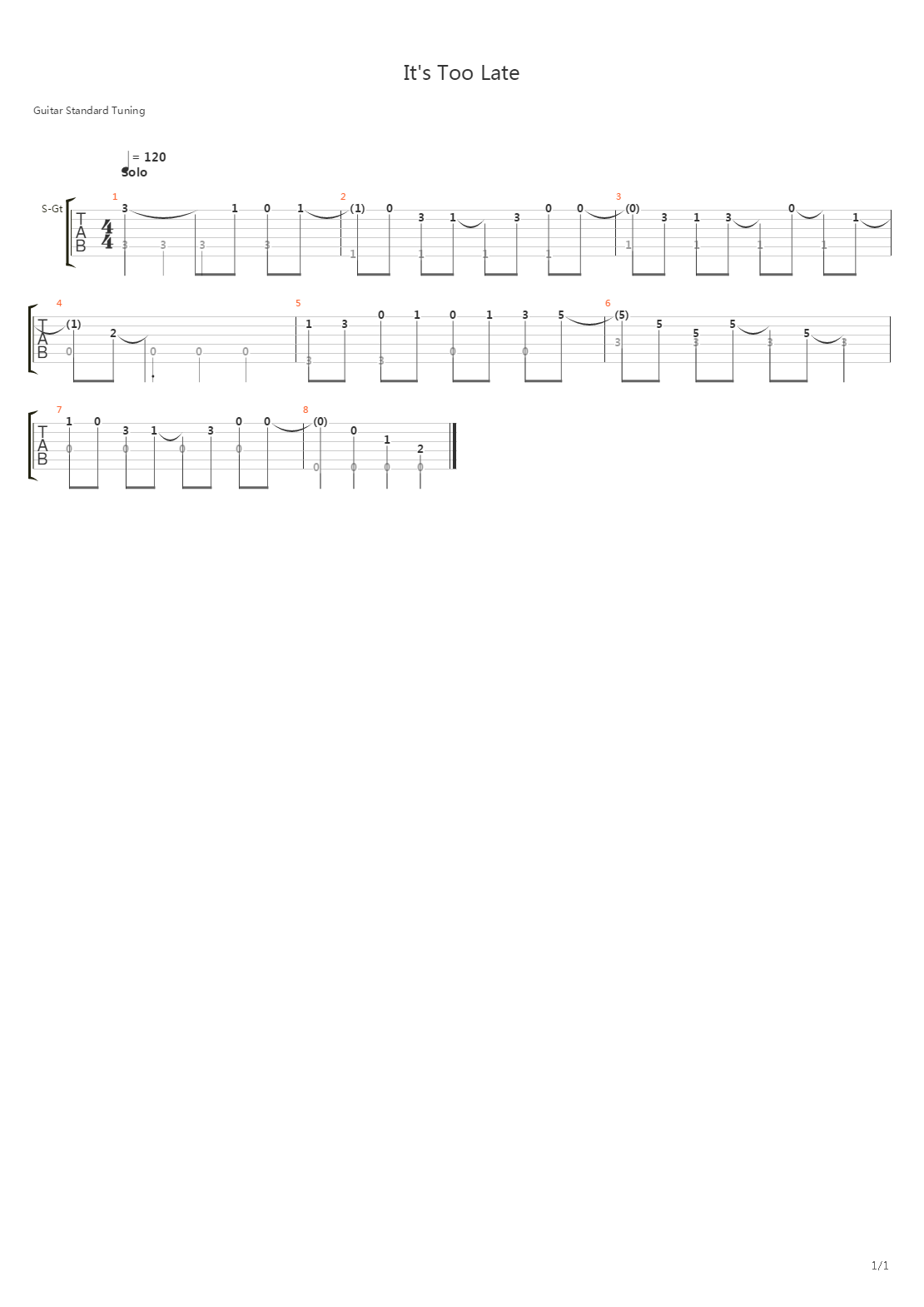 Its Too Late吉他谱