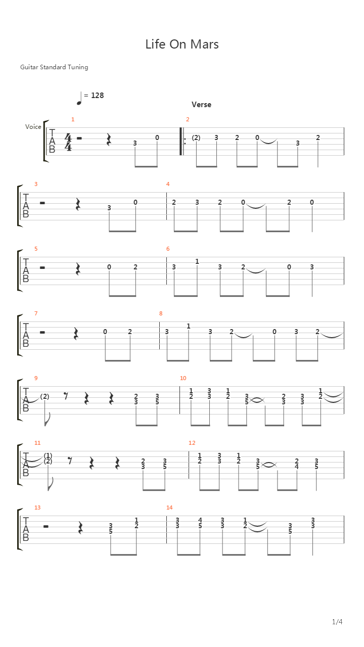 Life On Mars吉他谱