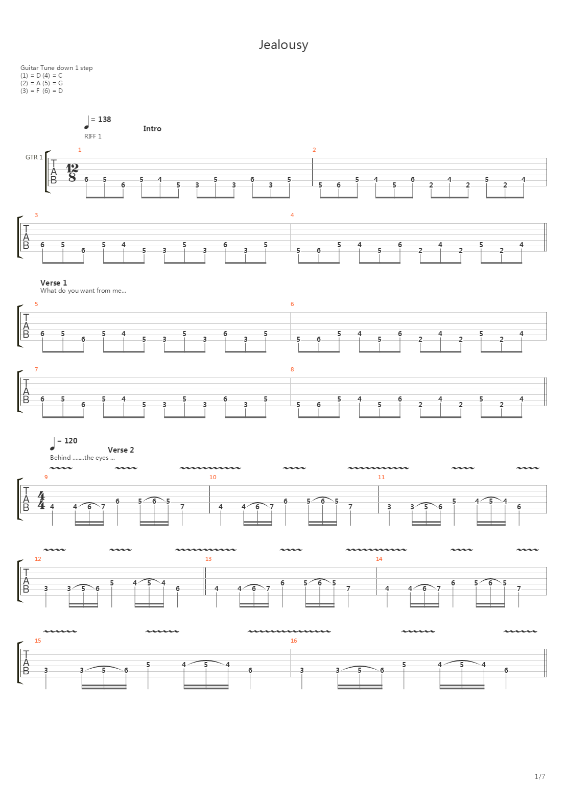 Jealousy吉他谱