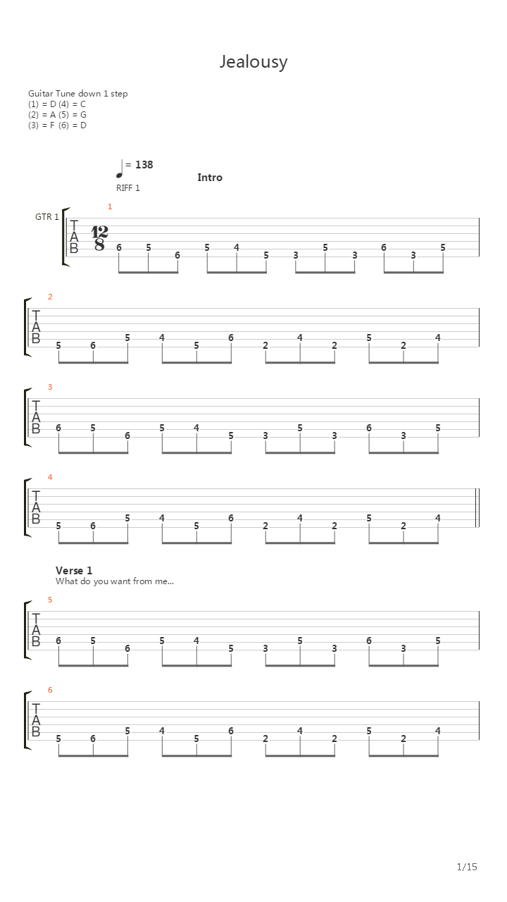 Jealousy吉他谱
