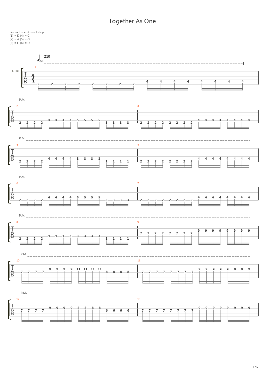 Together As One吉他谱