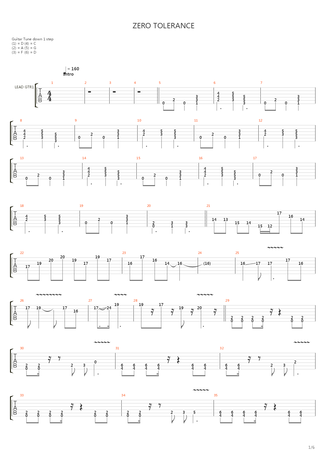 Zero Tolerance吉他谱