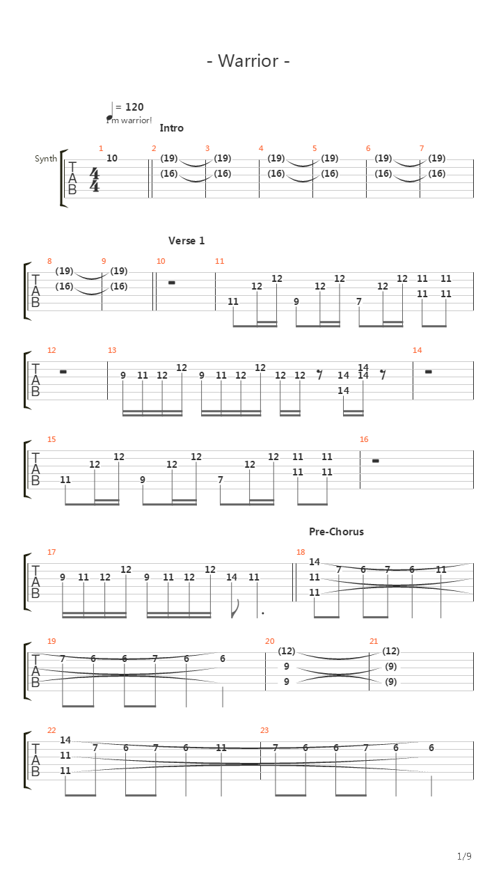 Warrior吉他谱