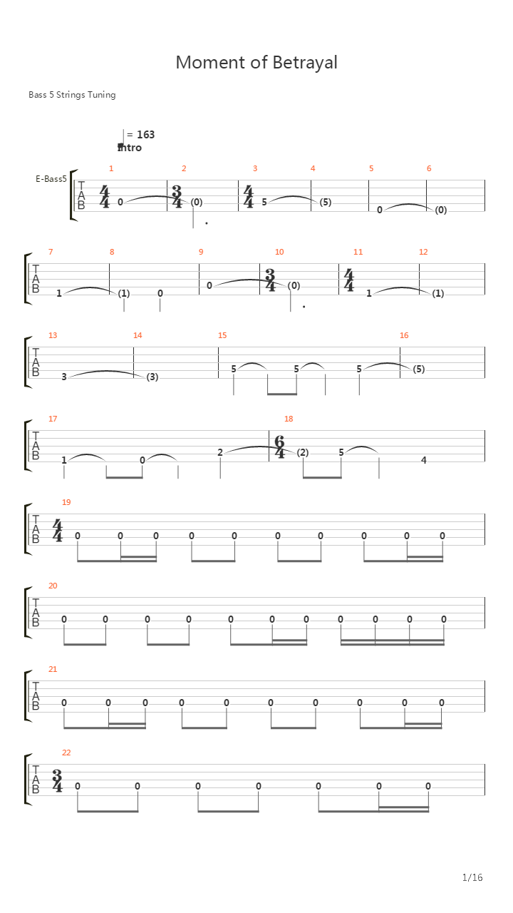 Moment Of Betrayal吉他谱