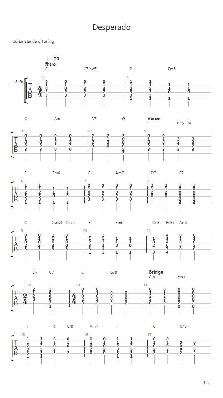 Desperado吉他谱