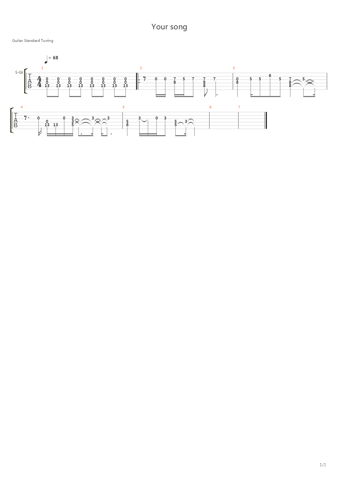 Your Song吉他谱