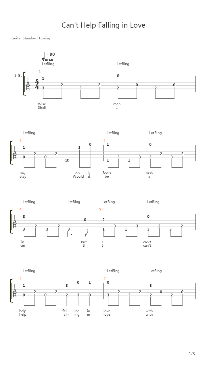 Cant Help Falling In Love吉他谱