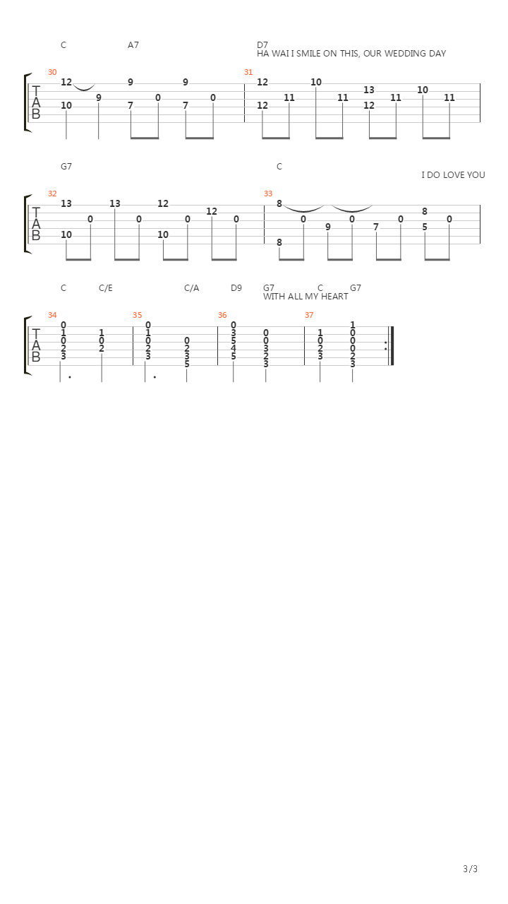 Hawaiian Wedding Song吉他谱
