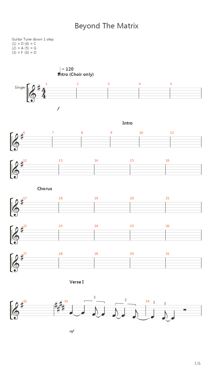 Beyond The Matrix吉他谱