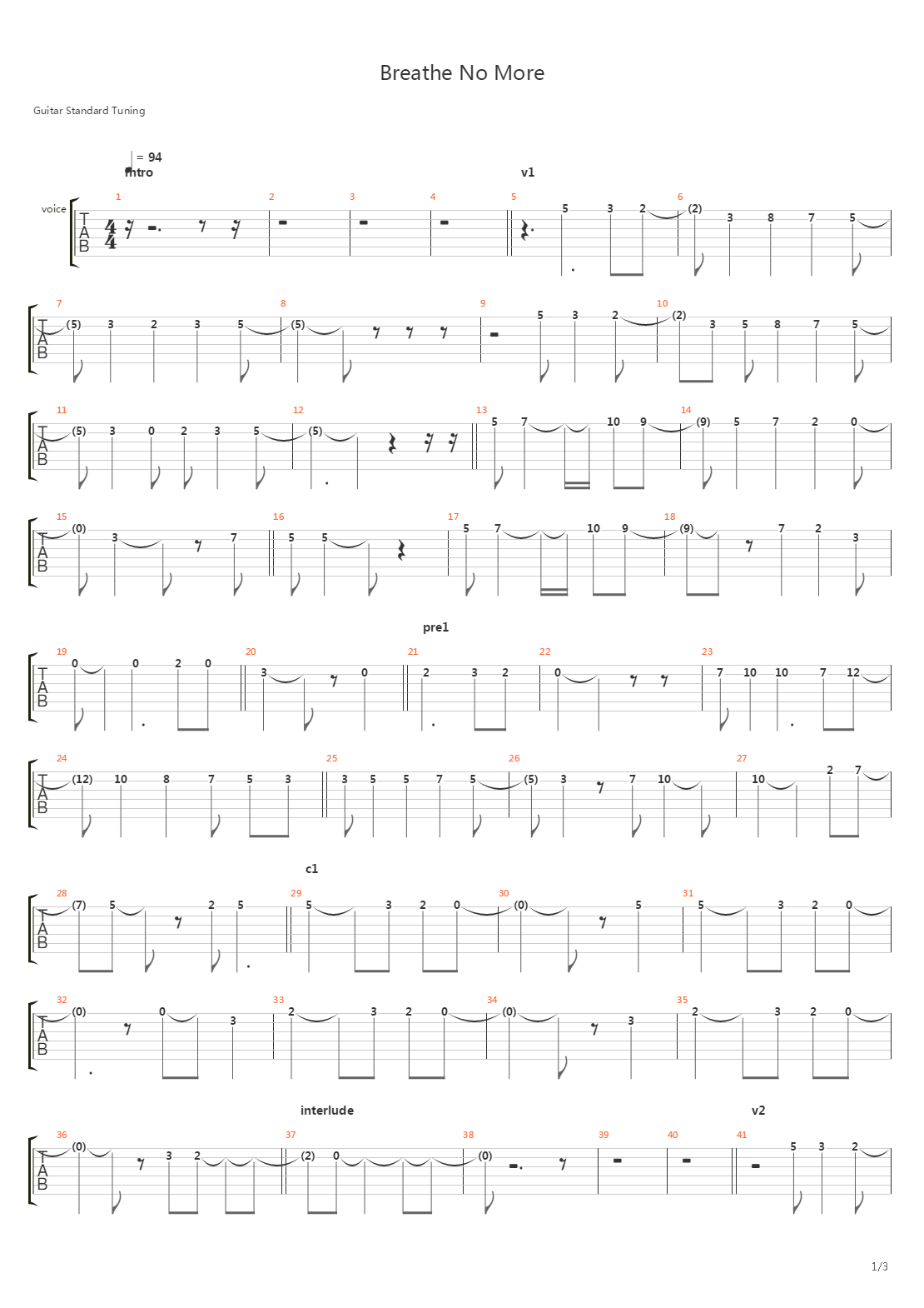 Breathe No More吉他谱