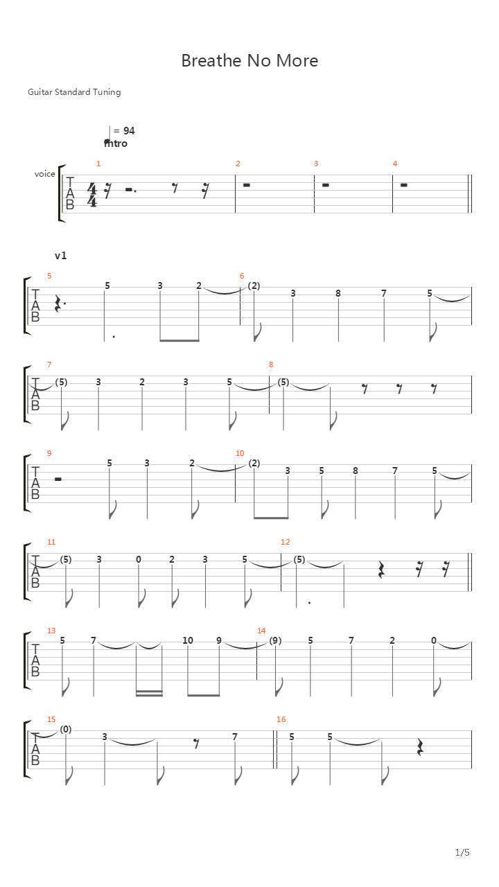 Breathe No More吉他谱