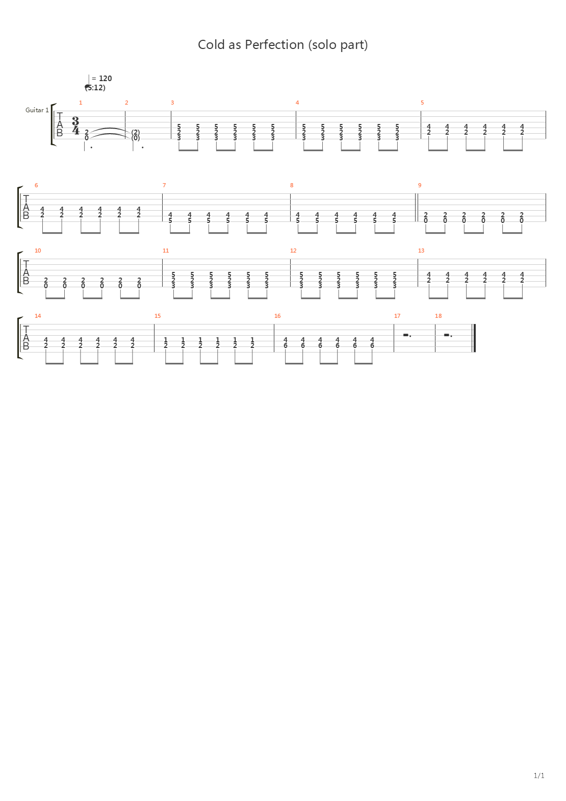 Cold As Perfection吉他谱