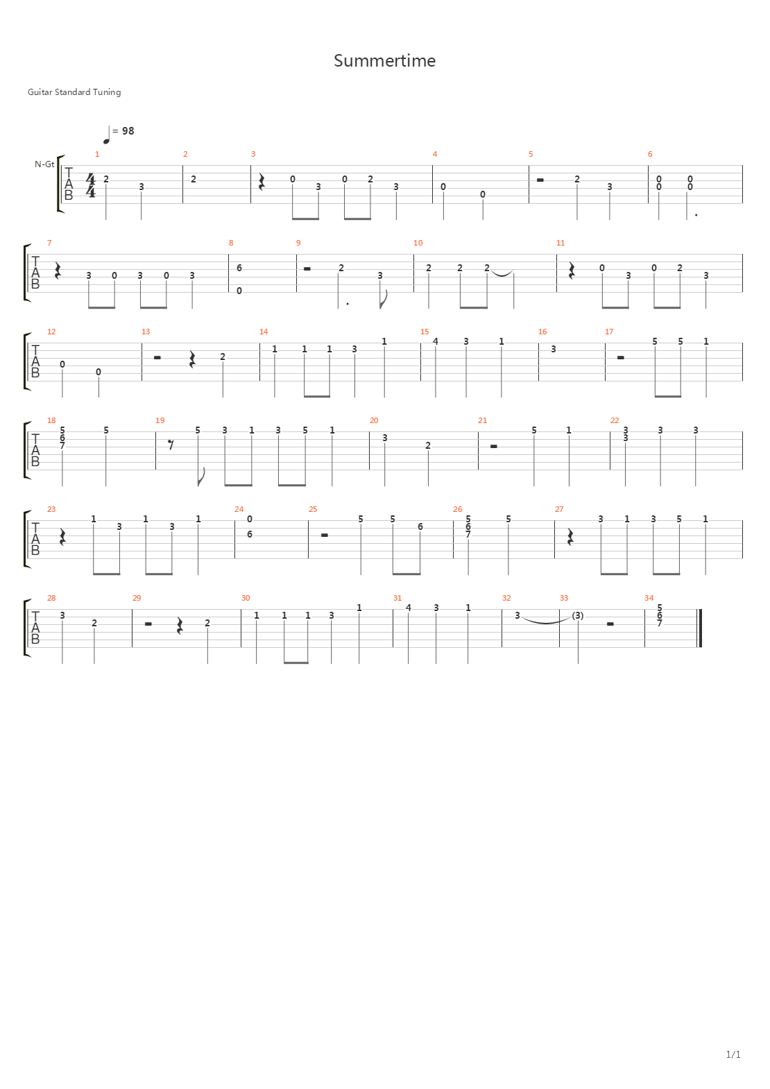 Summertime吉他谱