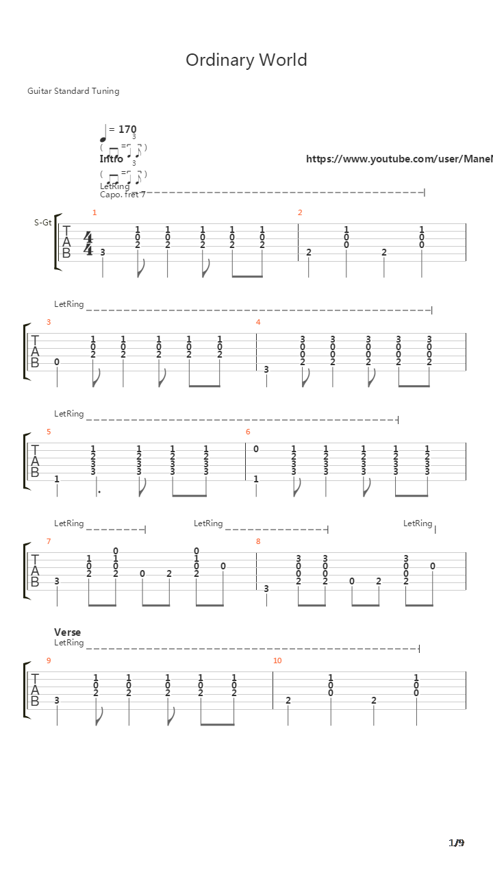 Ordinary World吉他谱