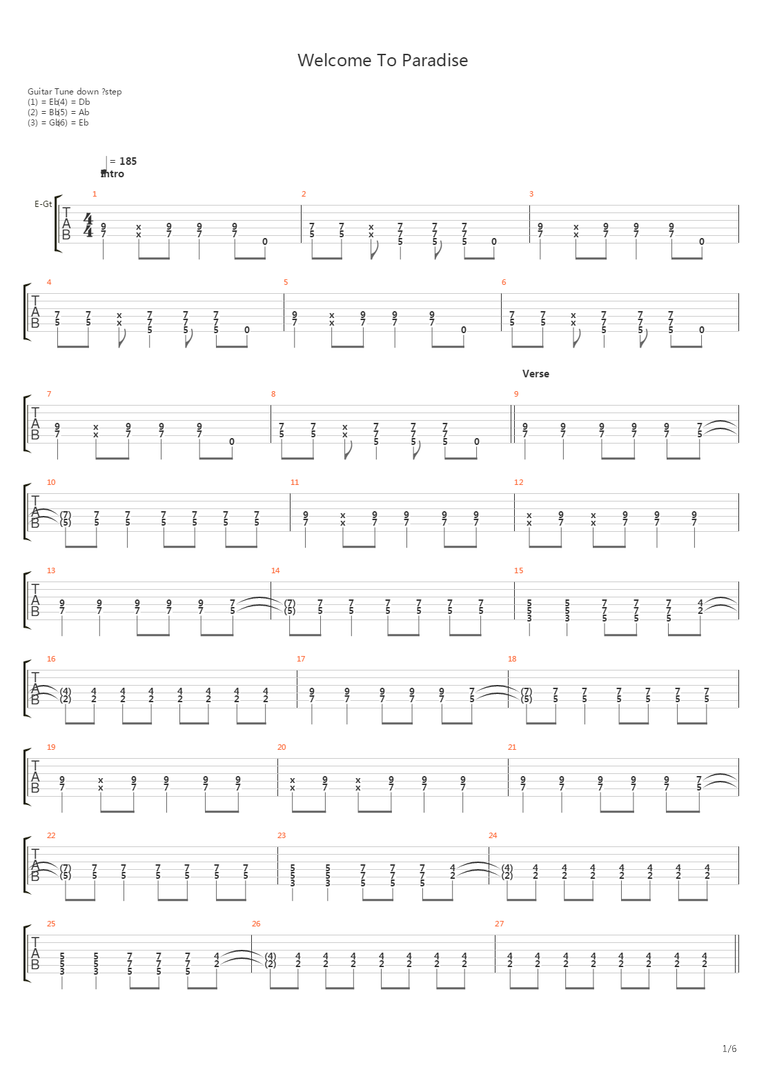 Wecolme To Paradise吉他谱