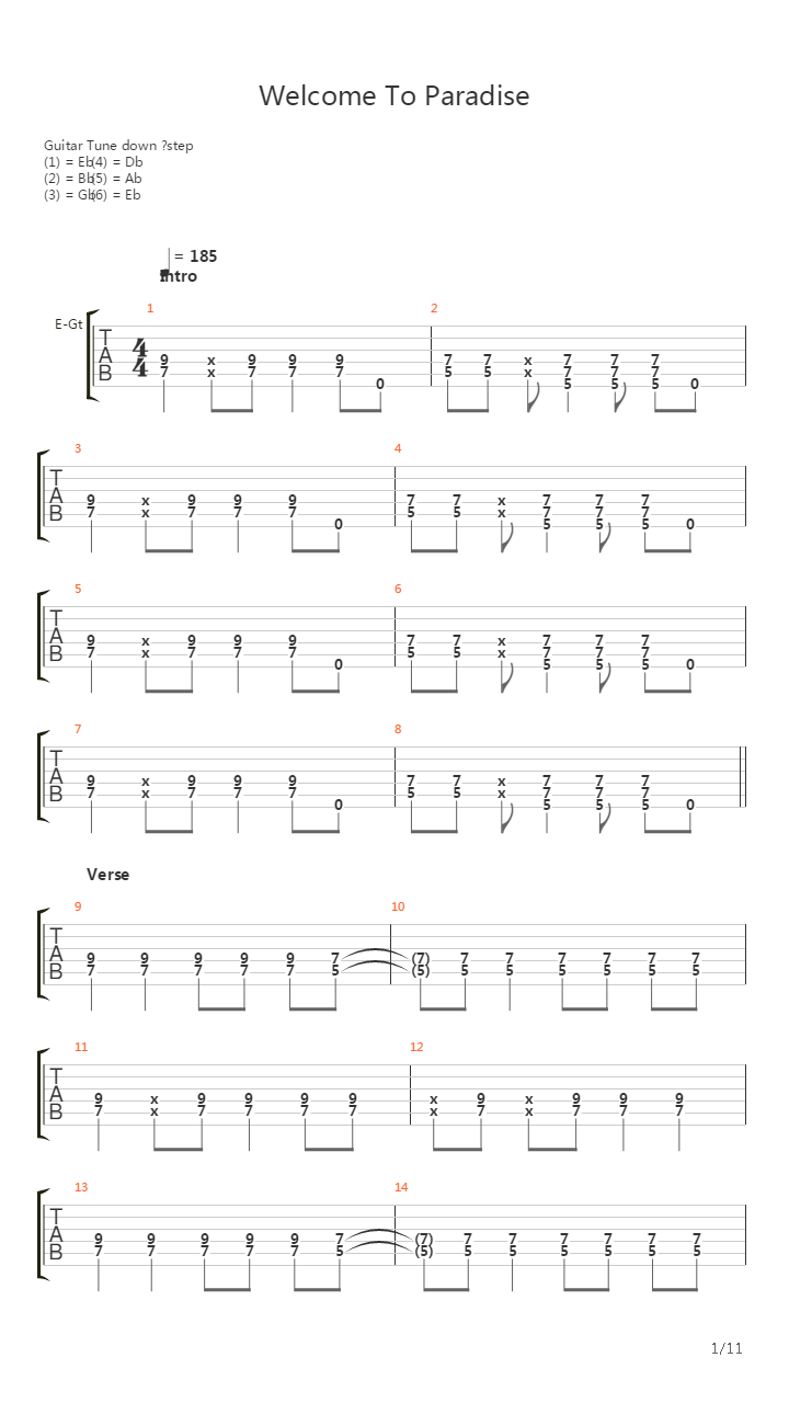 Wecolme To Paradise吉他谱