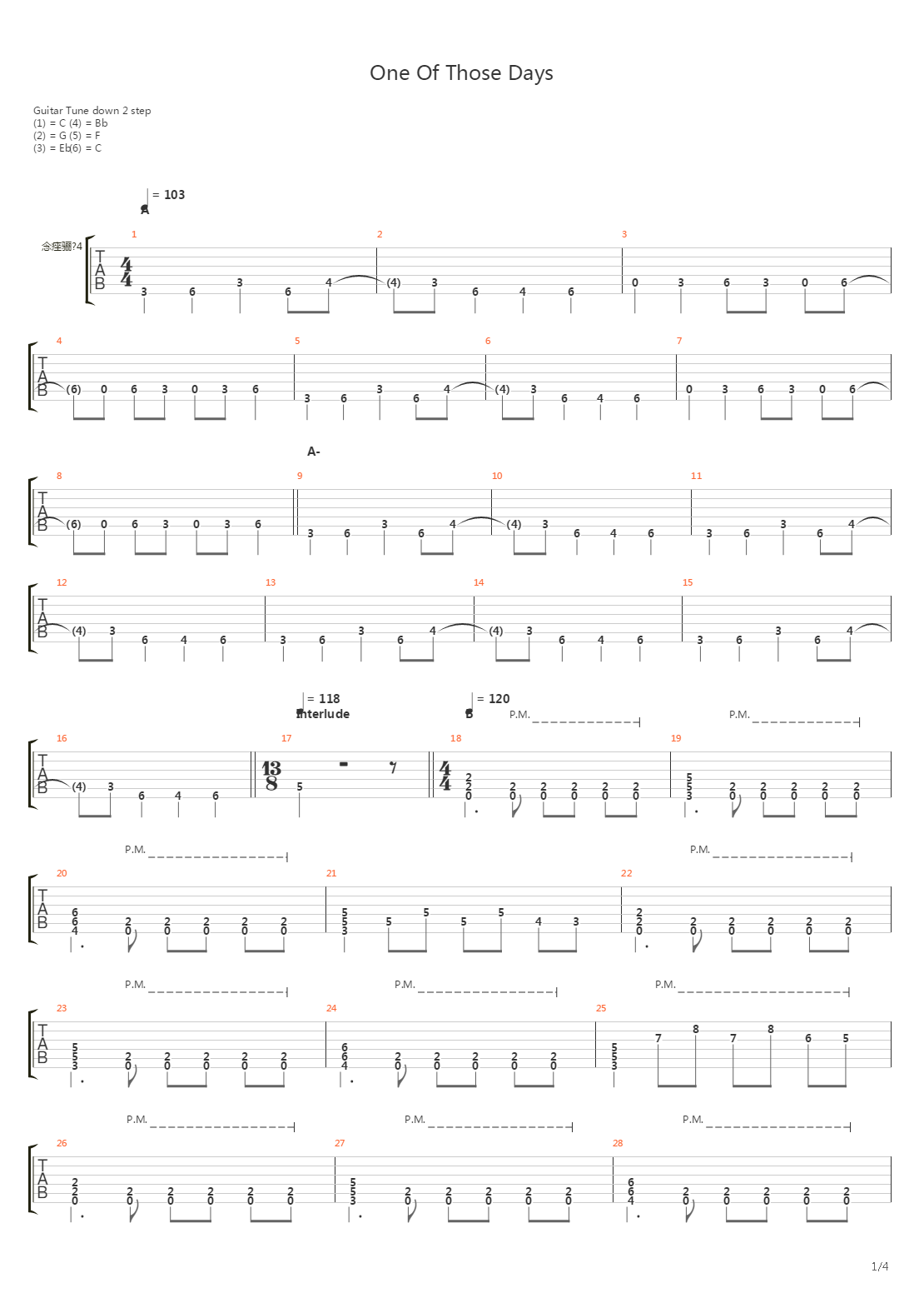 One Of Those Days吉他谱