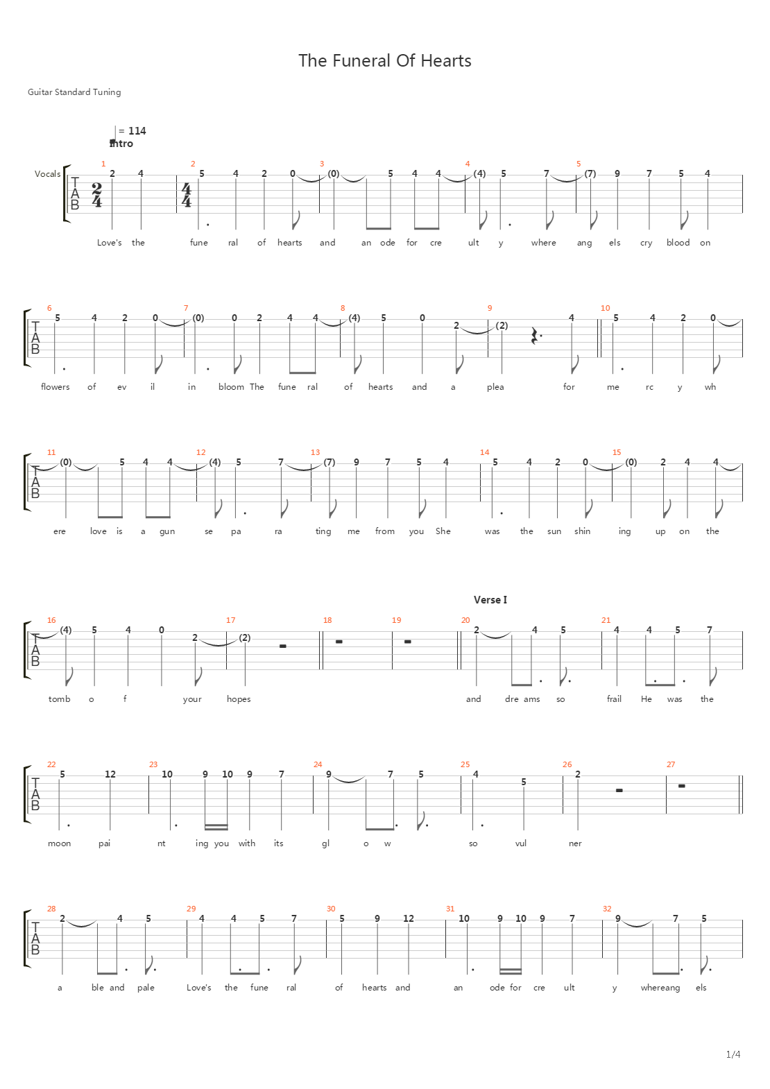 The Funeral Of Hearts吉他谱