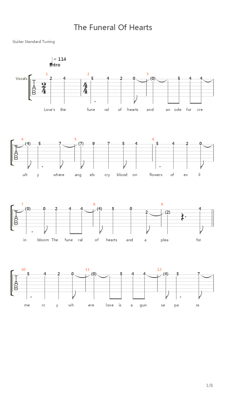 The Funeral Of Hearts吉他谱