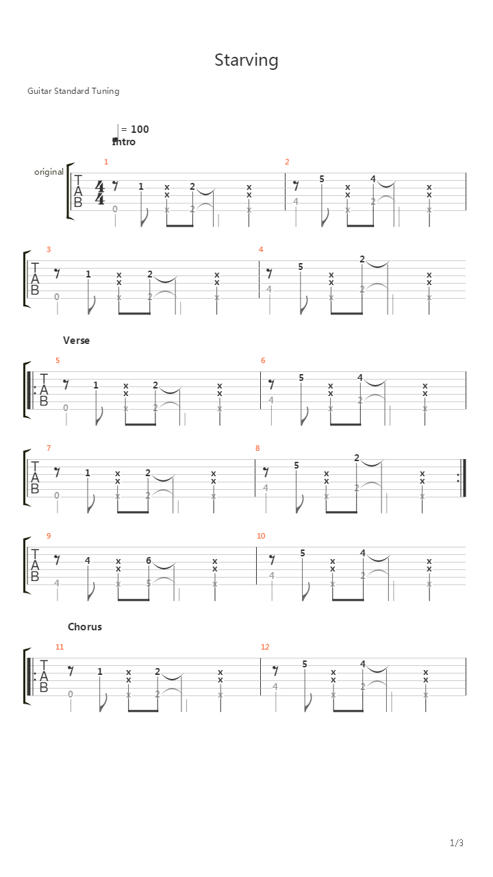 Starving吉他谱