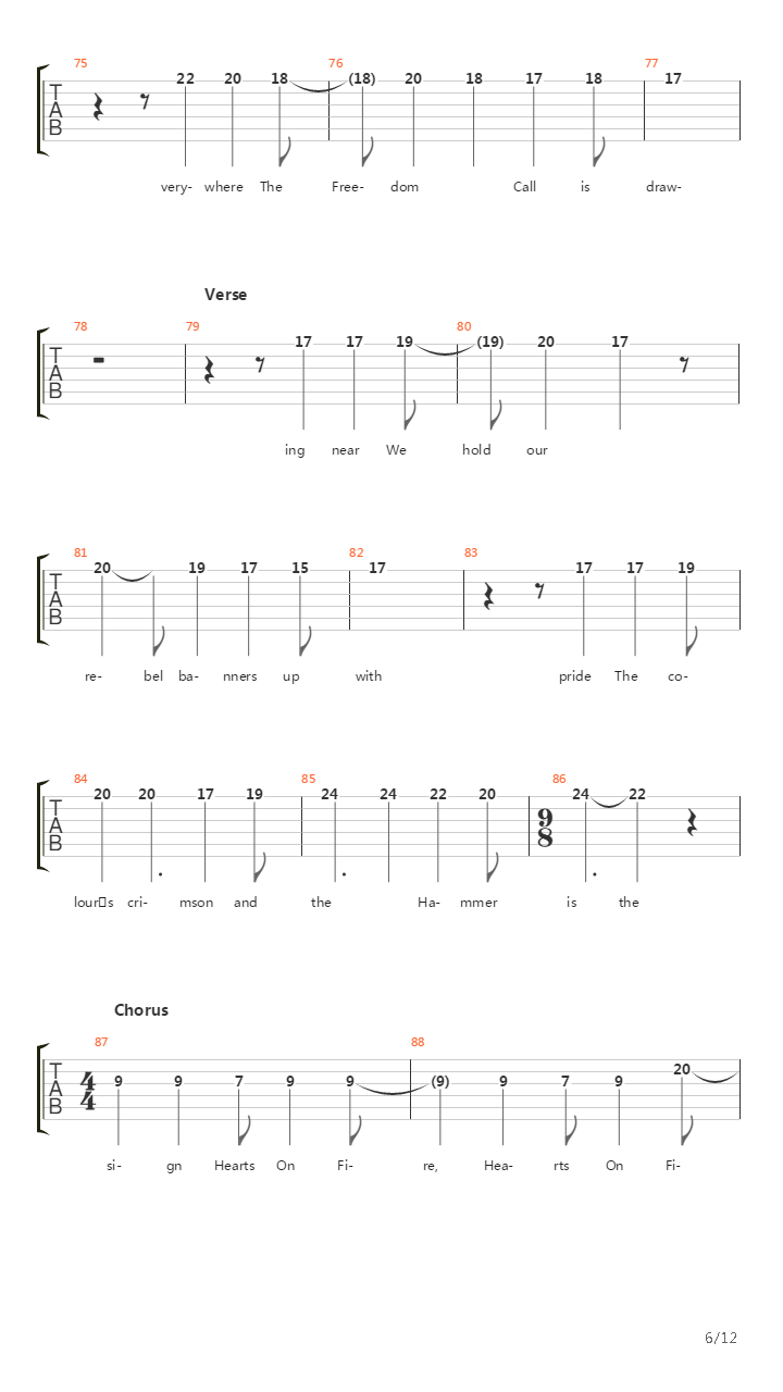 Hearts On Fire吉他谱