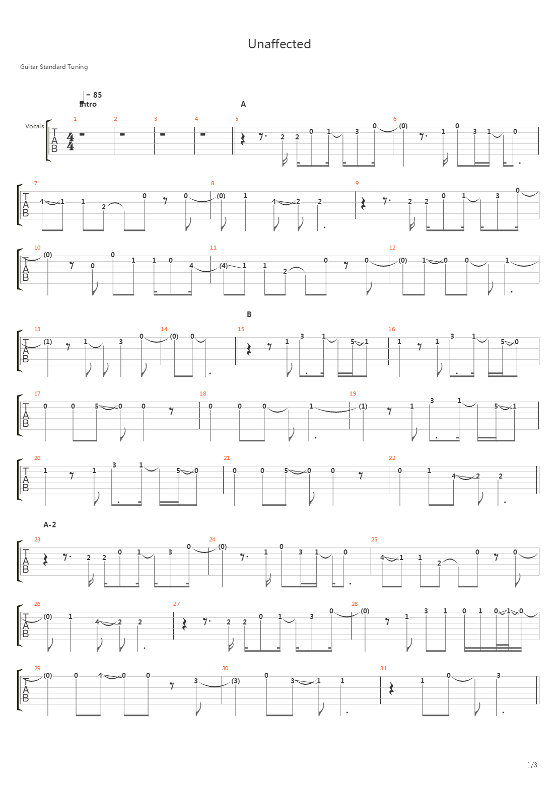 Unaffected吉他谱