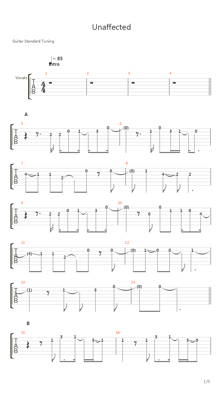 Unaffected吉他谱