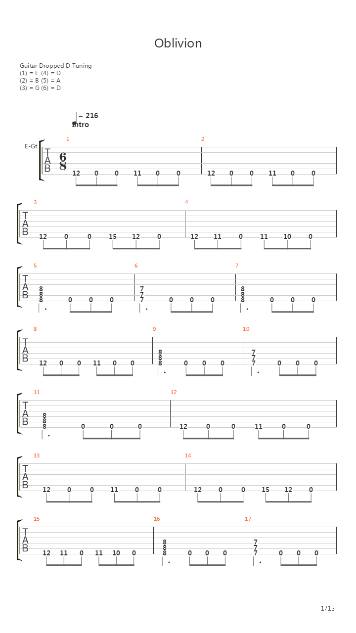Oblivion吉他谱