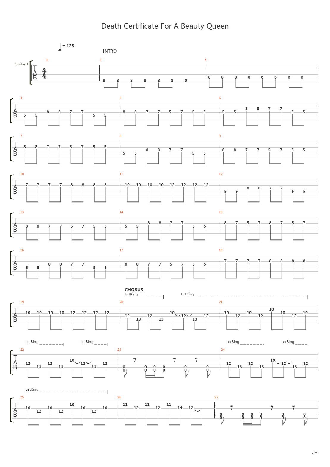 Death Certificate For A Beauty Queen吉他谱