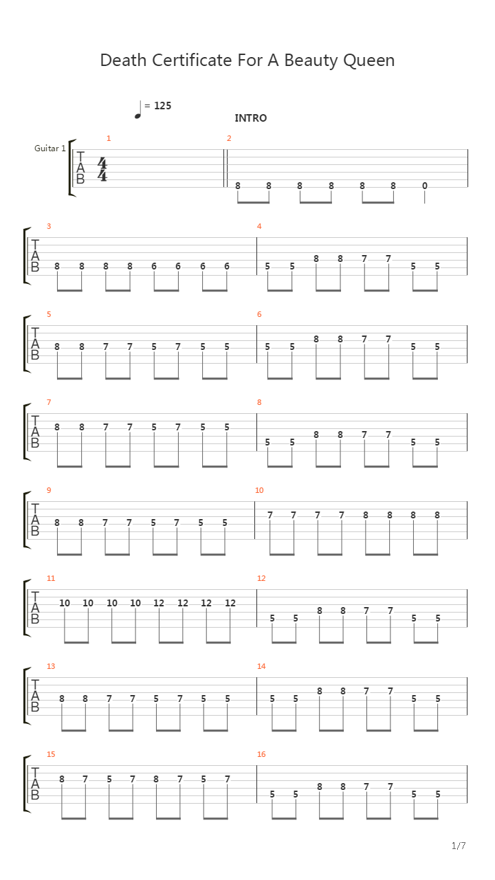 Death Certificate For A Beauty Queen吉他谱