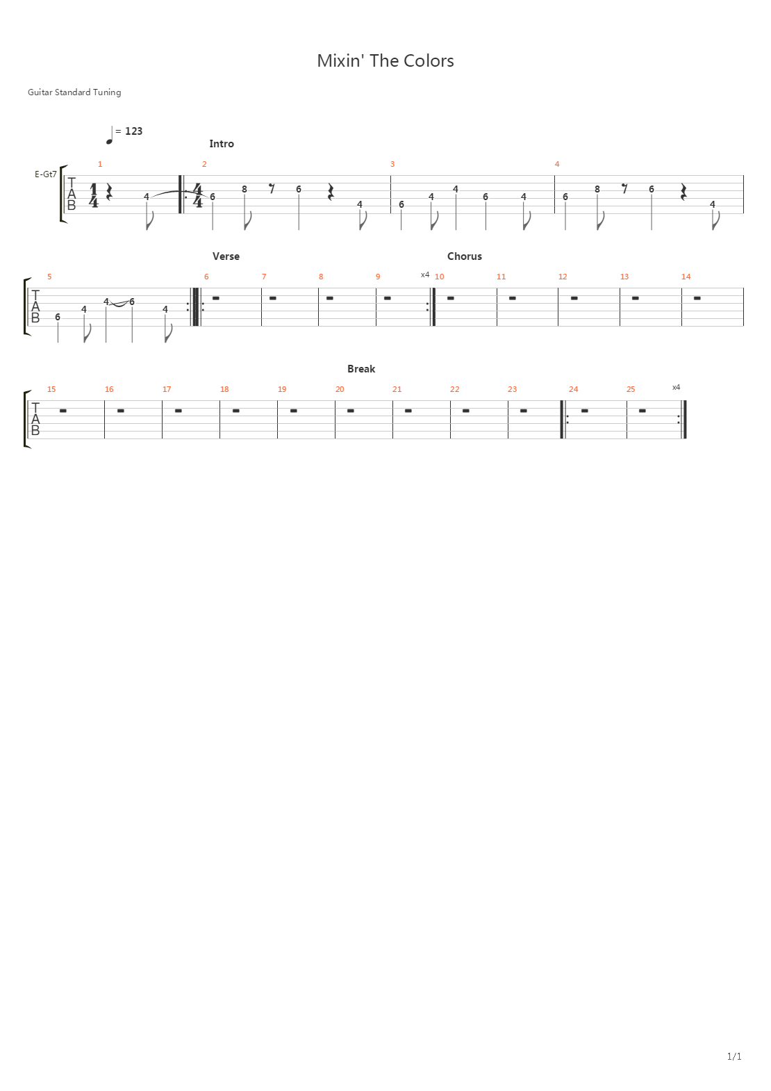 Mixin The Colors吉他谱