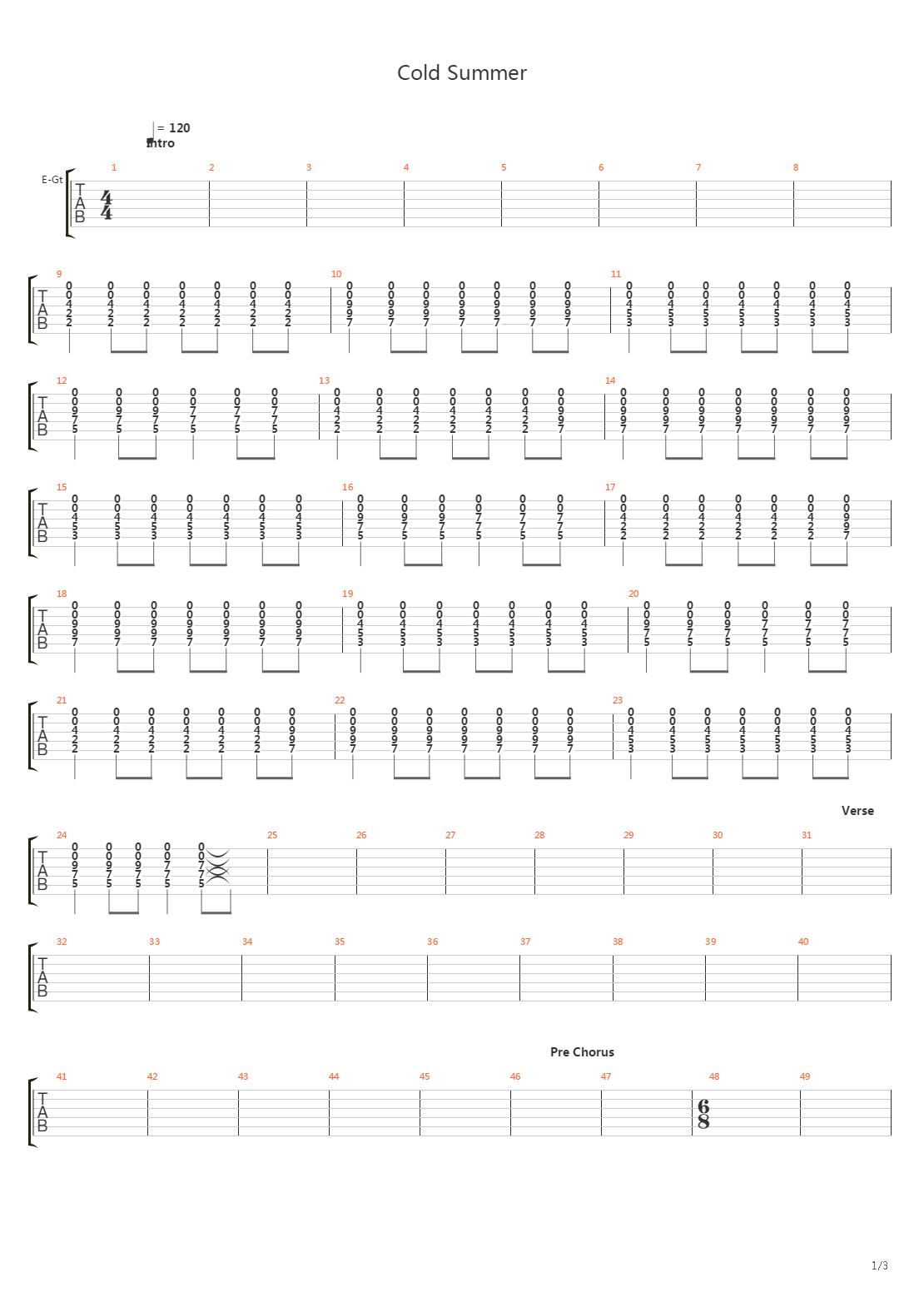 Cold Summer吉他谱