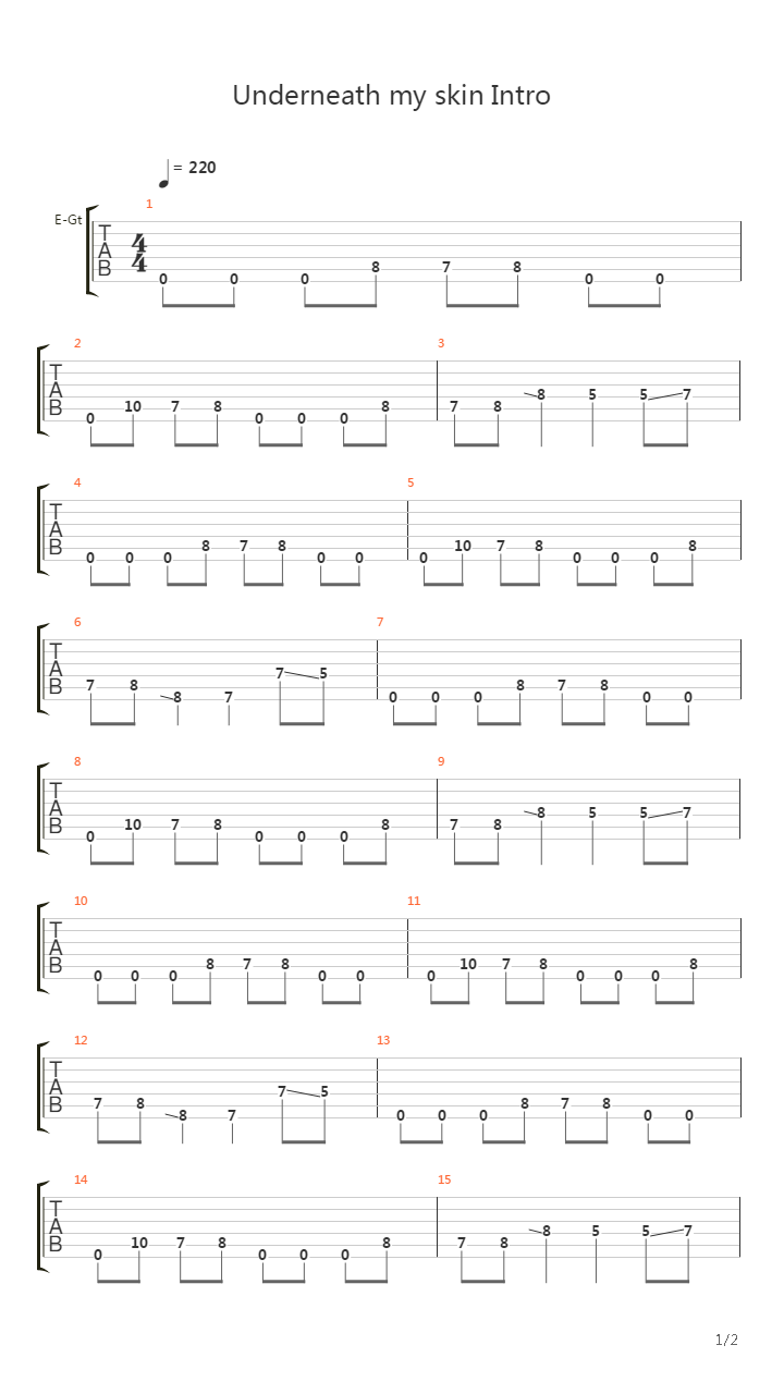 Underneath My Skin吉他谱