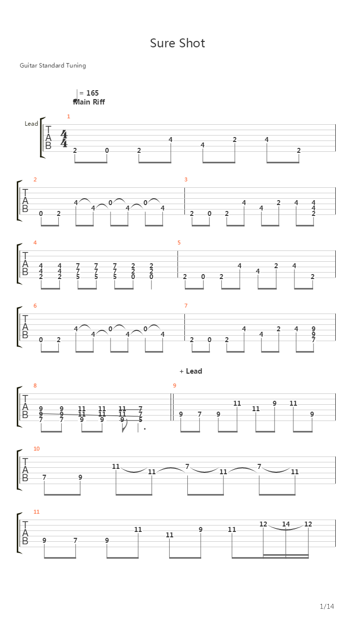 Sure Shot吉他谱