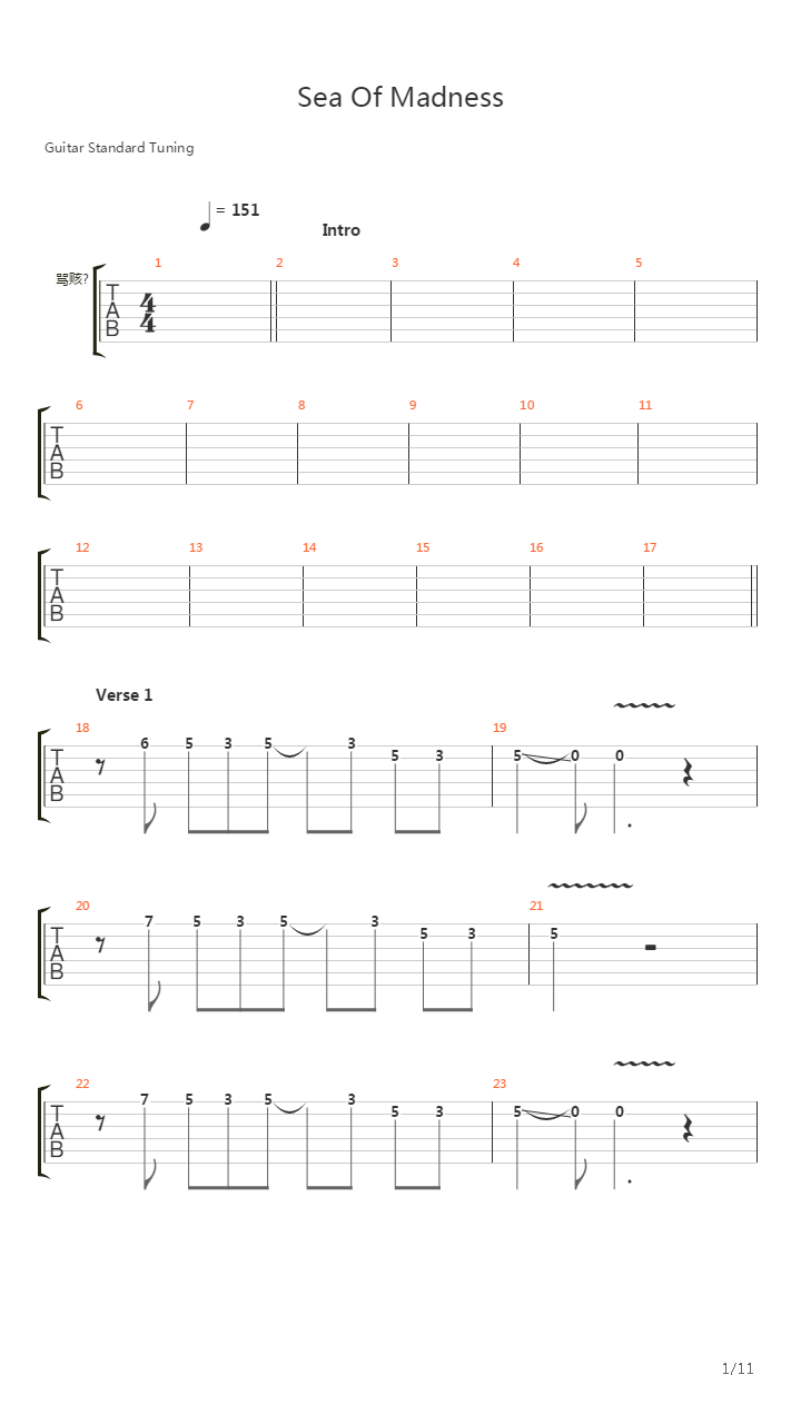 Sea Of Madness吉他谱