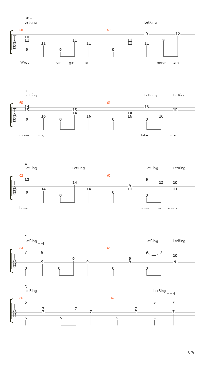 Take Me Home Country Roads吉他谱