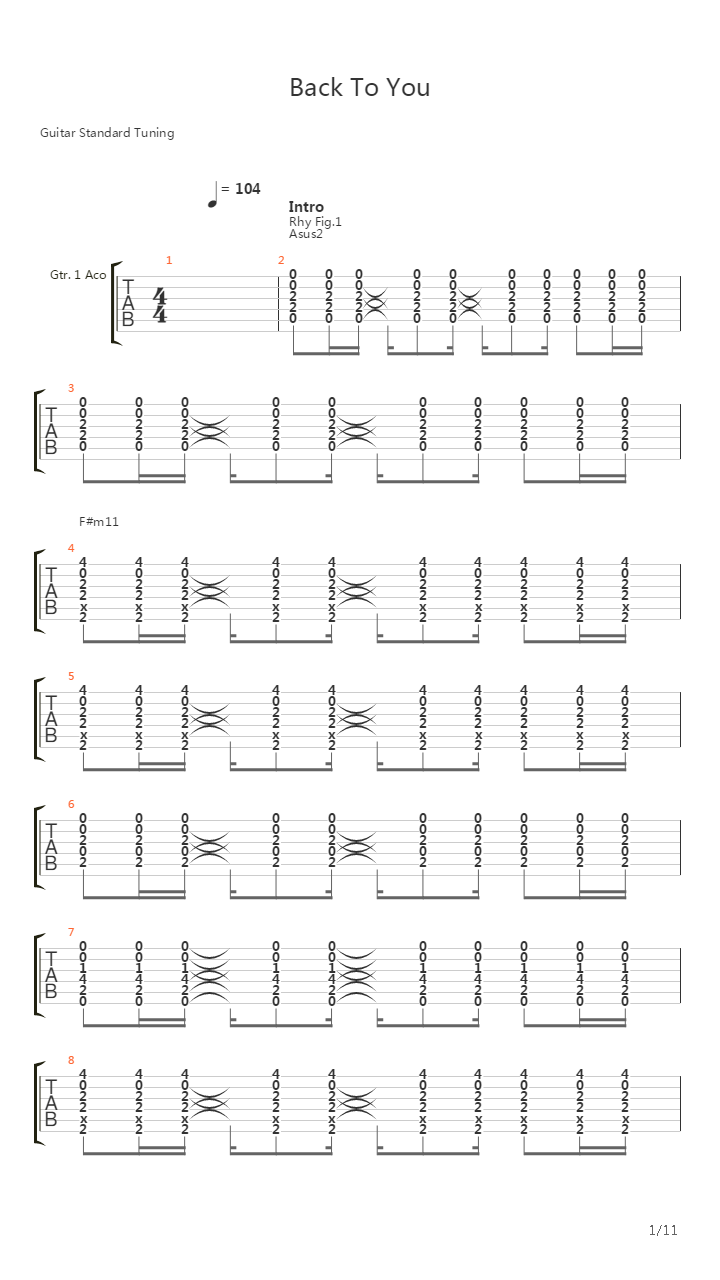 Back To You吉他谱