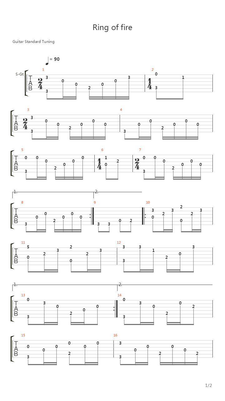 Ring Of Fire吉他谱